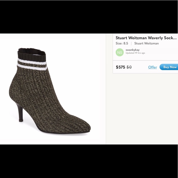 Stuart Weitzman sock booties metallic black heels - Picture 9 of 9